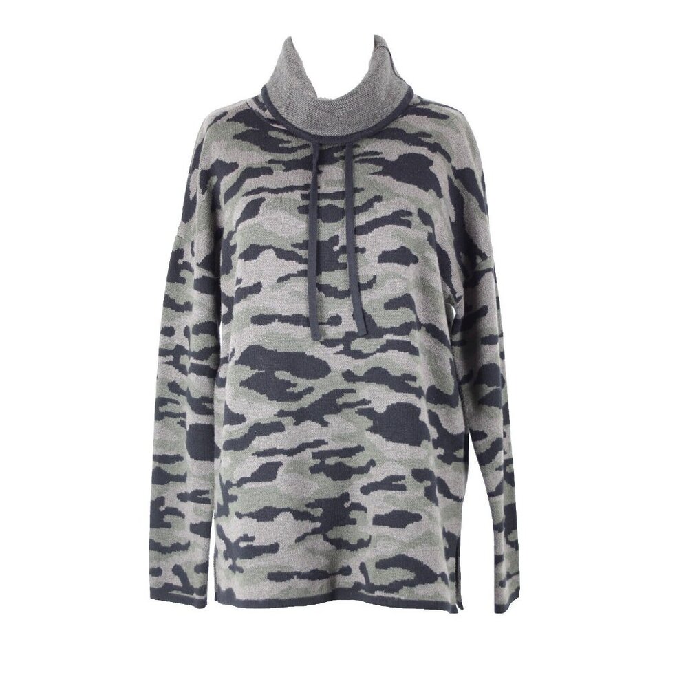 Rachel Zoe Sz M Olive Black Gray Camouflage Turtleneck Cotton Polyester Sweater